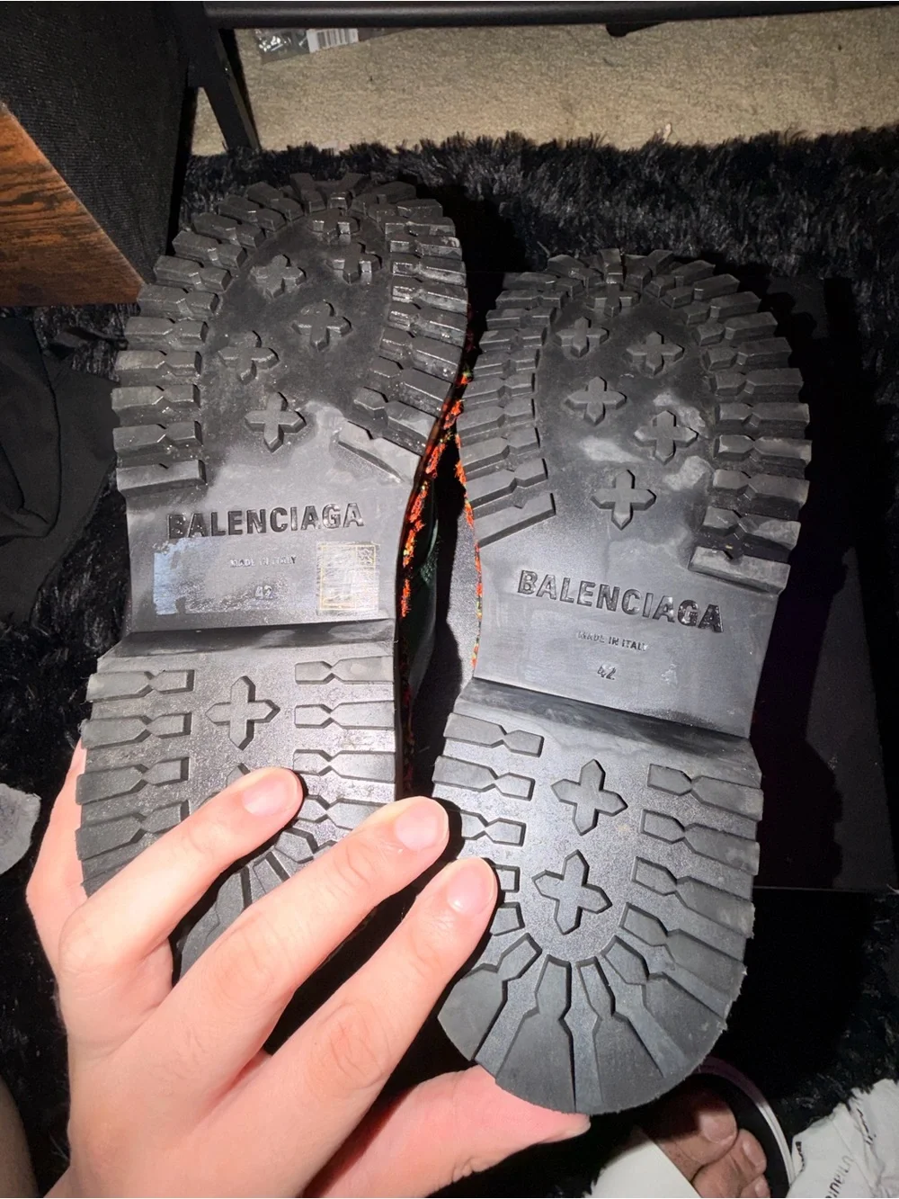 Balenciaga Green Lace-Up Platform Men Boots with Multicolor Braided Sole
